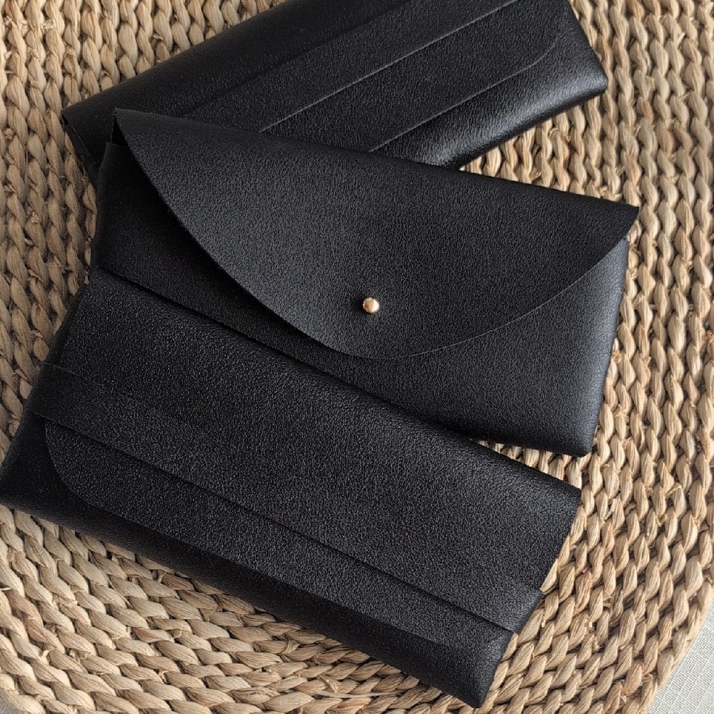 NWOT Three Elegant Black Leather Clutch Set